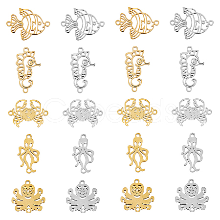20Pcs 10 Styles 201 Stainless Steel Connector Charms STAS-DC0013-91-1