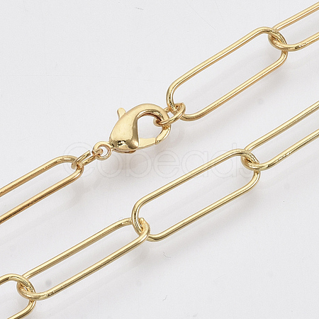 Brass Round Oval Paperclip Chain Necklace Making MAK-S072-06A-G-1