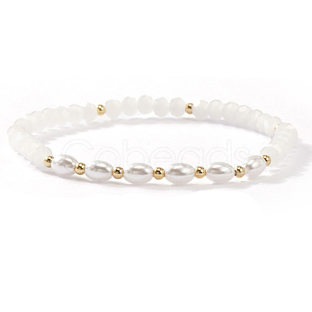 Fashion Natural Freshwater Pearl & Brass & Glass Beaded Stretch Bracelets for Women SF7008-3-1