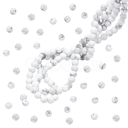 2 Strands Frosted Synthetic Howlite Round Bead Strands G-PH0019-33-1