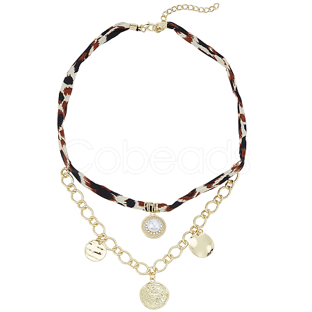 Alloy Crystal Rhinestone with Imitaiton Pearl Pendant Polyester Collar Necklaces for Women NJEW-SP0001-17A-1