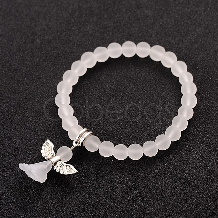 Stretchy Frosted Glass Beads Kids Charm Bracelets for Children's Day BJEW-JB01769-07-1