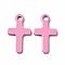 Spray Painted 201 Stainless Steel Pendants, Cross Charm, Pearl Pink, 21x12.5x2mm, Hole: 2mm