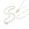 3Pcs 3 Style 304 Stainless Steel Cross Pendant Necklaces Set, Brass Paperclip & Satellite & Cable Chains Necklaces for Women, Golden, 15.9~19.5 inch(40.5~49.5cm), 1Pc/style