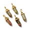 Natural Unakite Pointed Pendants, Faceted, with Golden Tone Brass Findings, Lead free & Cadmium Free, Bullet, 27~30x9~10x7~8mm, Hole: 4x3mm