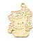 Zinc Alloy Enamel Pendants, Light Gold, Cat Charm, Flower, 29x20x1.5mm, Hole: 1.6mm