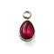 304 Stainless Steel Pendants, with Rhinestone, Stainless Steel Color, Teardrop, Fuchsia, 10.5x5.5x0.5mm, Hole: 1.8mm