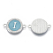 Alloy Enamel Links Connectors, with Crystal Rhinestones, Flat Round with Letter, Silver Color Plated, Letter.I, 22x16x2mm, Hole: 1.8mm