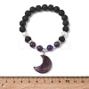 Natural Amethyst & Lava Rock & Shell Pearl Charm Bracelets BJEW-JB13705-02-4