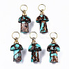 Assembled Natural Bronzite and Synthetic Turquoise Openable Perfume Bottle Pendants LS-G-S366-057A-1