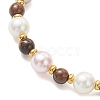Shell Pearl & Natuarl Tiger Eye Round Beaded Bracelets for Women BJEW-JB12896-3