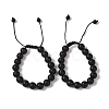 10mm Round Natural Black Onyx(Dyed & Heated) Braided Bead Bracelets BJEW-C067-01C-29-1
