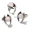 Natural Rose Quartz Wings Adjustable Rings RJEW-K241-04AS-13-4