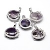 Flat Round with Dragon Platinum Plated Brass Natural & Synthetic Mixed Stone Pendants G-F228-24-RS-2