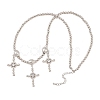 Brass Micro Pave Clear Cubic Zirconia Cross Pendant Round Beaded Bib Necklaces for Women NJEW-F364-04P-4