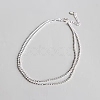 Anti-Tarnish Rhodium Plated 925 Sterling Silver Multi-strand Ball Chain Anklet with Tiny Oval Charm JA190A-1