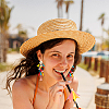 2 Pairs 2 Colors Polyester Tassel with Pompom Boho Chandelier Earrings EJEW-AN0001-75-5