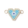 Glass Seed Beaded Evil Eye Heart Links Connector Charms PALLOY-MZ01048-3