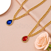 4Pcs 4 Colors Brass Rhinestone Teardrop Pendant Aluminum Chain Necklaces for Women NJEW-HY0001-33-3