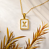 Rectangle 304 Stainless Steel Pave Natural White Shell Initial Pendant Necklaces for Women FS-WGB5EDA-24-1