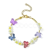 Flower & Butterfly Glass Beaded Bracelet with 304 Stainless Steel Clasps BJEW-JB09585-3