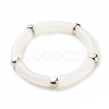 White Acrylic Curved Tube Chunky Stretch Bracelet with CCB Plastic for Women BJEW-JB08126-01-1