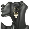 Round with C-Shaped Natural Pearl & 304 Stainless Steel Tassel Chandelier Earrings EJEW-JE07025-2