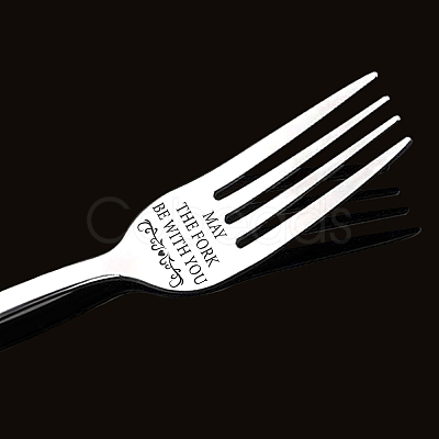 Word Pattern Stainless Steel Fork AJEW-WH0191-007-1