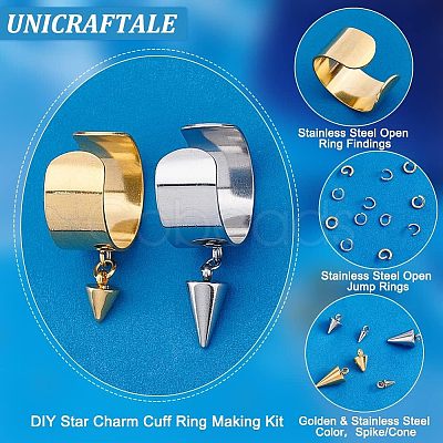 Unicraftale DIY Cone Charm Cuff Ring Making Kit STAS-UN0039-59-1