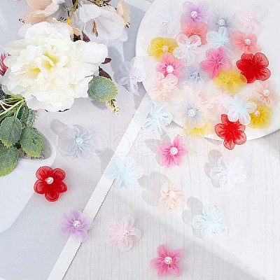 100Pcs 10 Colors Organza 5-Petal Flower Ornament Accessories DIY-GF0006-94-1