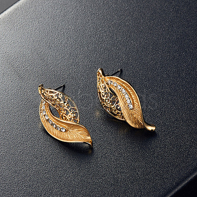 Leaf Alloy Rhinestone Pendant Necklaces & Stud Earrings Sets FS-WG55378-01-1