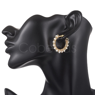 2 Pairs 2 Styles Natural Cultured Freshwater Pearl Beaded Hoop Earrings EJEW-JE06941-1