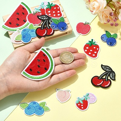 16Pcs 8 Styles Fruits Theme Computerized Embroidery Cloth Iron on Sew on Patches DIY-YW0018-24-1