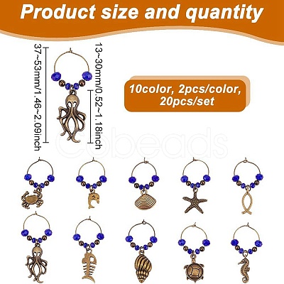Alloy & Glass Bead Wine Glass Charms AJEW-GO00022-1