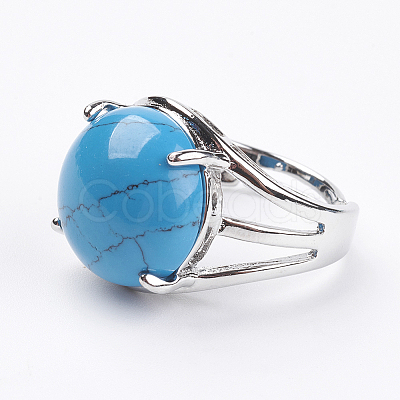 Adjustable Synthetic Turquoise Finger Rings RJEW-F075-01E-1