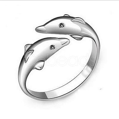 Simple Fashion Style Brass Dolphin Lover Cuff Rings RJEW-EE0002-003P-B-1