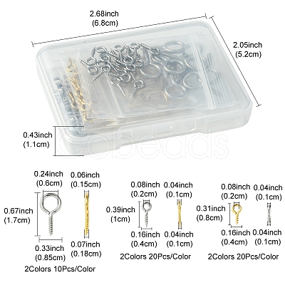 100Pcs 6 Styles 304 Stainless Steel Screw Eye Pin Peg Bails FIND-FS0002-85-1