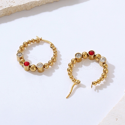 304 Stainless Steel Beaded Hoop Earrings EJEW-G368-05G-1