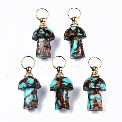 Assembled Natural Bronzite and Synthetic Turquoise Openable Perfume Bottle Pendants LS-G-S366-057A-1