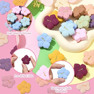 22Pcs 11 Colors Flower Food Grade Eco-Friendly Silicone Focal Beads SIL-CJ0002-56-1