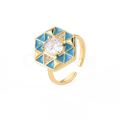 Brass Micro Pave Clear Cubic Zirconia Cuff Rings RJEW-S045-084A-NR-1