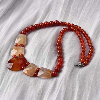 Natural Red Agate Faceted Bib Graduated Beaded Necklaces for Women NJEW-B128-01I-1