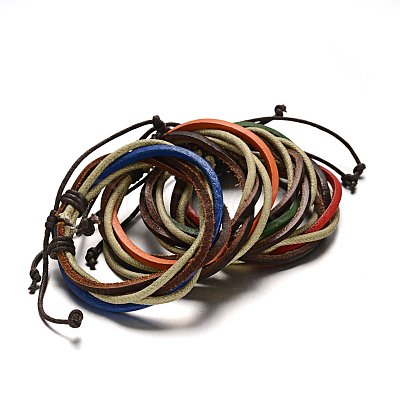 Adjustable Leather Cord Multi-Strand Bracelets BJEW-M169-09-1