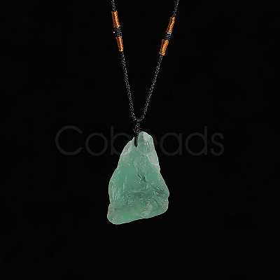 Natural Raw Green Fluorite Nugget Pendant Necklaces PW-WG79580-02-1