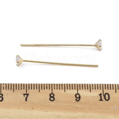 Brass Micro Pave Clear Cubic Zirconia Head Pins KK-M306-09G-03-1