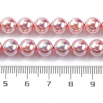 UV Plating Pearlized Glass Pearl Beads Strands GLAA-F128-01B-T9-1