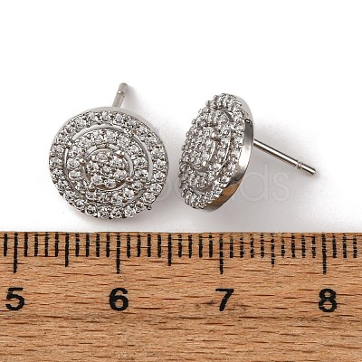 Brass Micro Pave Clear Cubic Zirconia Flat Round Stud Earrings EJEW-H165-05P-1