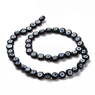Handmade Evil Eye Lampwork Flat Round Bead Strands LAMP-L058-8mm-20-1