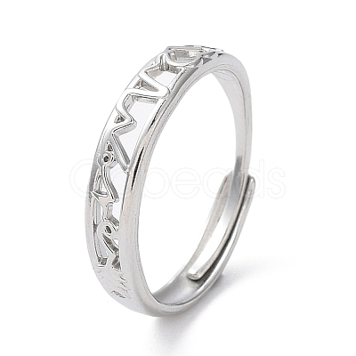 Non-Tarnish 304 Stainless Steel Hollow Heart Beat Adjustable Rings RJEW-D006-14P-1