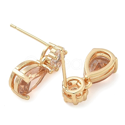 Rack Plating Brass Cubic Zirconia Stud Earrings EJEW-M090-09G-02-1